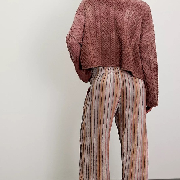 Free People Days End Striped Cotton Wide Leg Pants in NEUTRAL - Picture 2 of 2